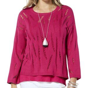 Wynne Layers Cotton Pointelle Stitch Knit Sweater in pink/magenta